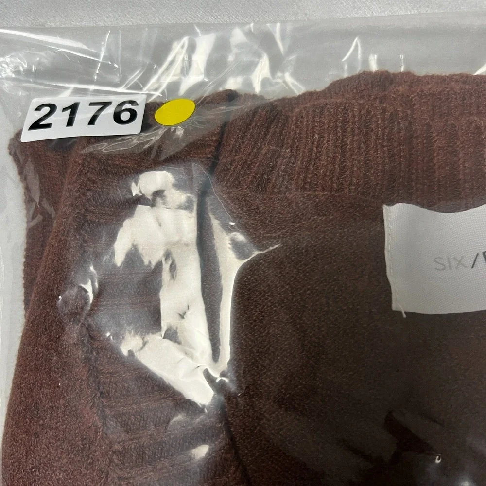 SIX/FIFTY Kenzie V-Neck Pullover Sweater Ribbed Detail Brown Tunic‎ Oversized Sm